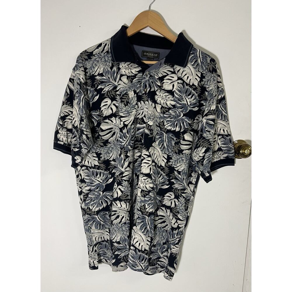 Vintage Golf Polo Knights Sportswear Faded Floral Cotton Size L 90s Preppy Dad